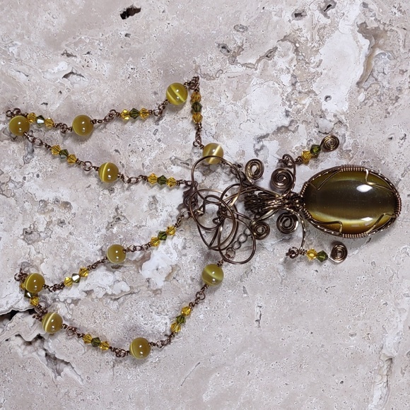 Copper Wire Wrapped Stone Pendant - Picture 3 of 7